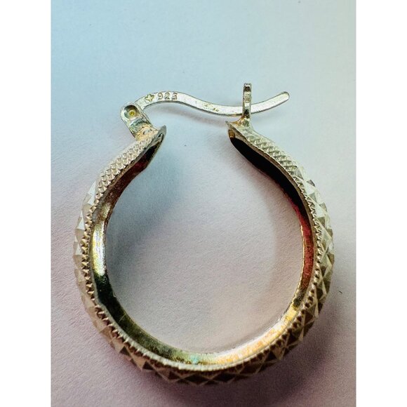 Vintage Estate Sterling Silver 925 Diamond-Cut Textured Hoop Earrings 3.41g - Picture 11 of 12